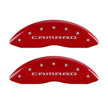 Load image into Gallery viewer, MGP 4 Caliper Covers Engraved Front &amp; Rear Gen 5/Camaro Red finish silver ch